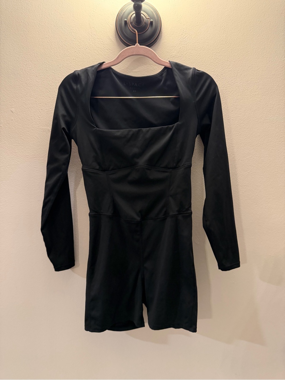 L*Space Active Black Long Sleeve Square Neck Romper Bodysuit Small